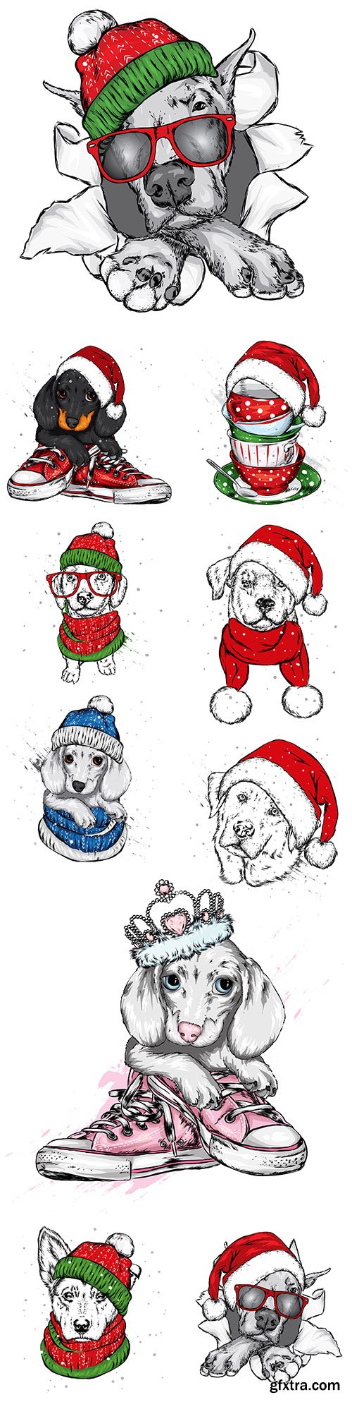 Cute dog in Santa Claus hat New Year and Christmas
