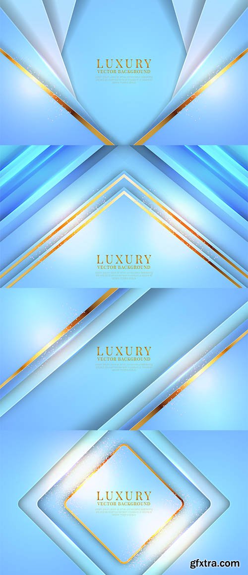 Abstract 3d blue luxury background with golden metallic lines effect