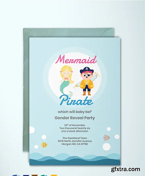 Mermaid or Pirate Gender Reveal Invitation Template