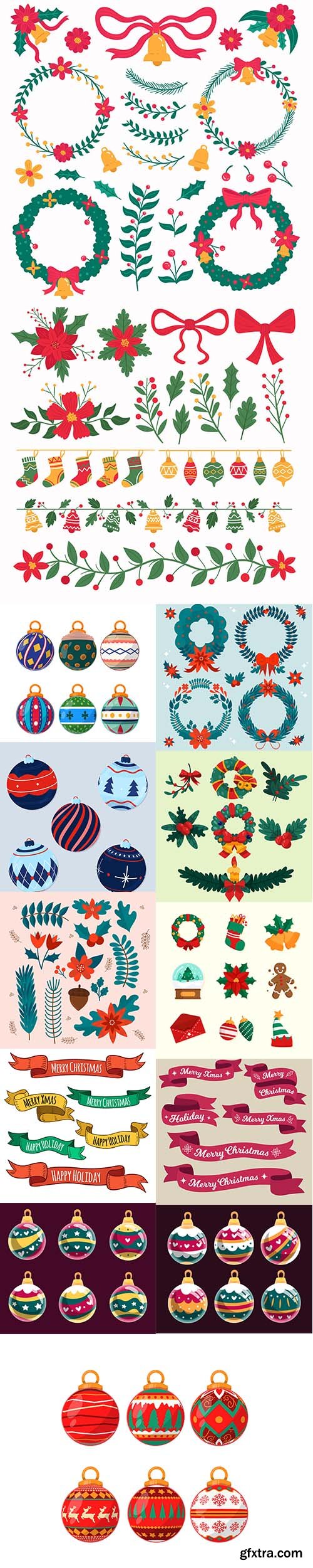 Hand-drawn christmas decoration set