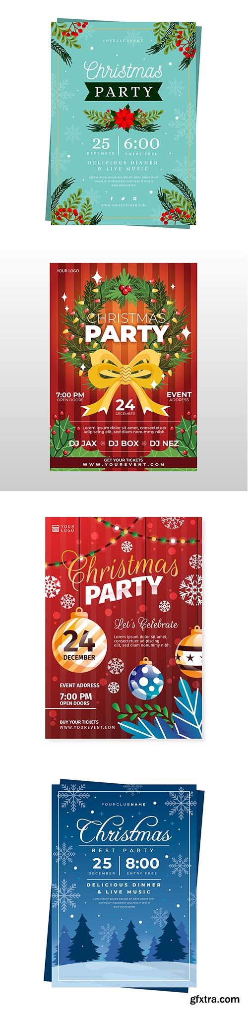 Flat design christmas party template poster