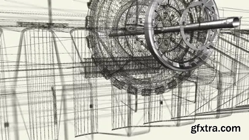 Videohive Wireframe and metallic engine parts rotating 29052031
