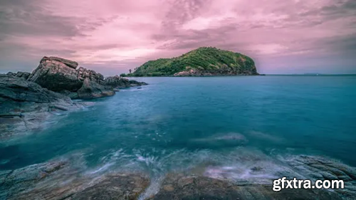 Videohive Soft and Slow Wave and Rocky Seascape at the Sunset in Phangan, Thailand 23066376