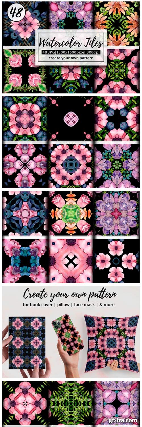 Watercolor Floral Tiles Digital Paper 6559477