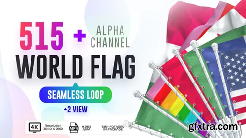 Videohive Seamless Loop Of World Flags Footages Pack + Alpha 28040319