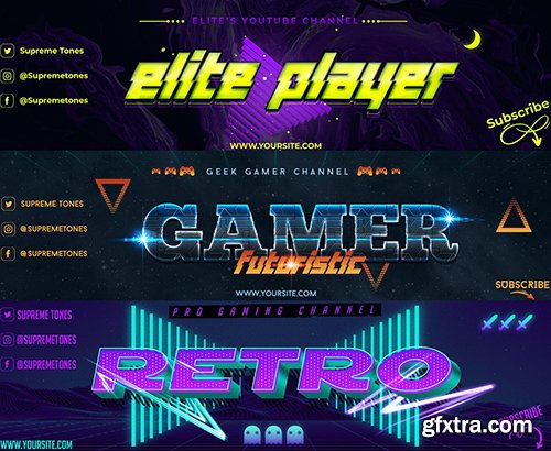 3 Youtube Banners - Gaming Channel Art V1