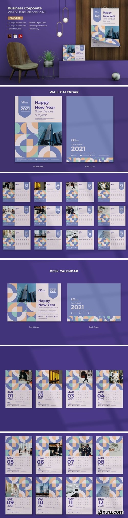 Business Corporate Wall & Desk Calendar 2021