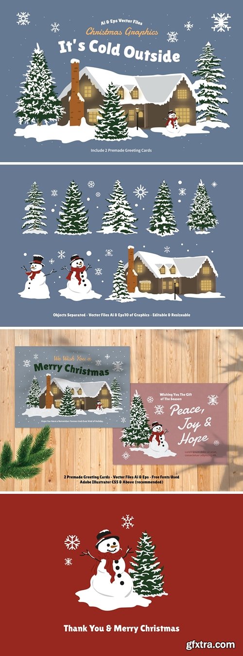 White Christmas Tree, Snowman & Snow House