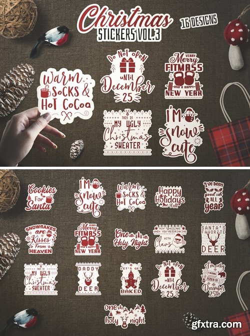 Christmas Stickers Bundle Vector Clip Art. Vol 3