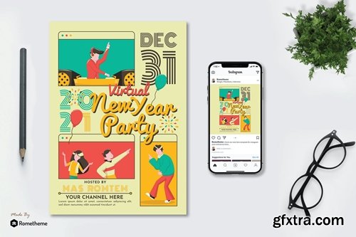 Virtual New Year Party - Flyer & Instagram Post GR