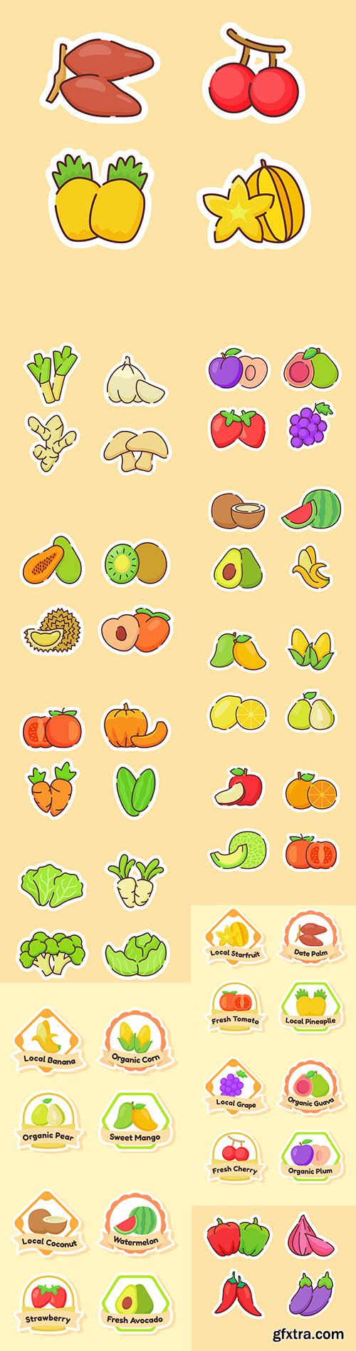 Collection of fruits isolated on beige