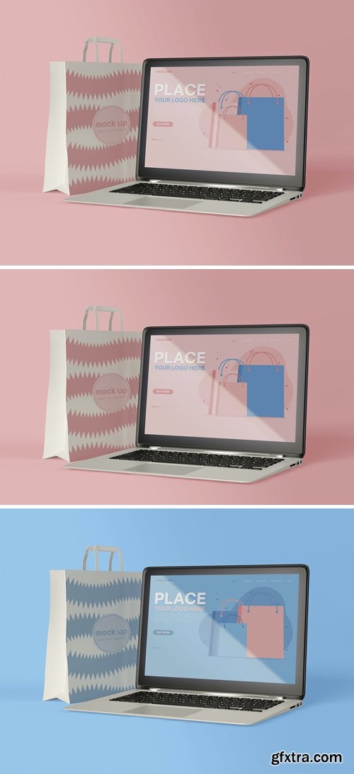 Laptop and Paper Bag Mockup