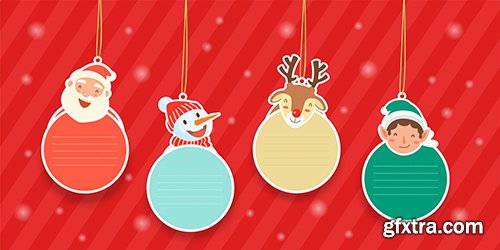 Hanging elements with Santa Claus snowball reindeer and santas helper