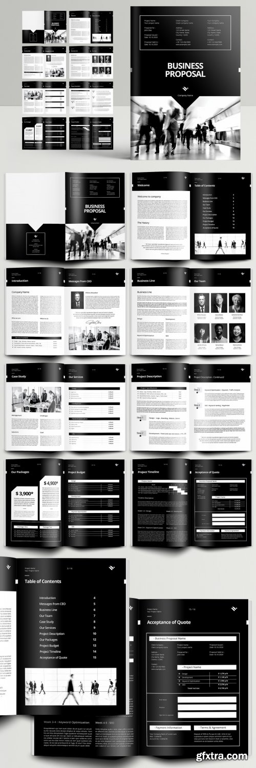 Professional Business Proposal Brochure Layout with Black Accents 391589370