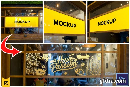 CreativeMarket - 3 Cafe Glass Sticker Decals Mockup 5499362