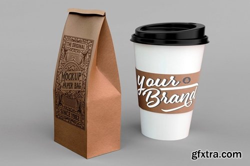 Coffe cup and paper bag