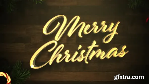 Videohive Animated closeup Merry Christmas text, colorful garland and Christmas green tree branches on wood 29540164