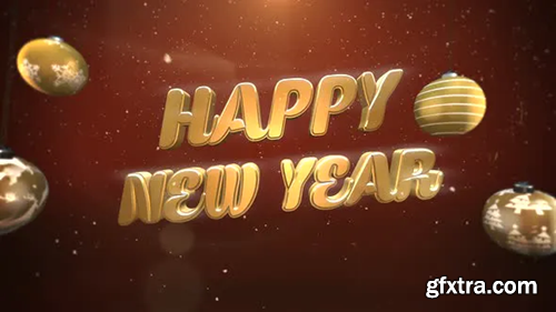 Videohive Animated closeup Happy New Year text, white snowflakes and gold balls on retro background 29540174