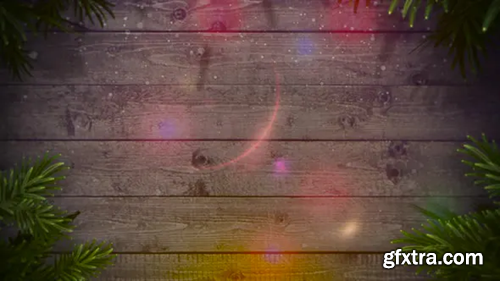 Videohive Animated closeup colorful garland and Christmas green tree branches on wood background 29540196
