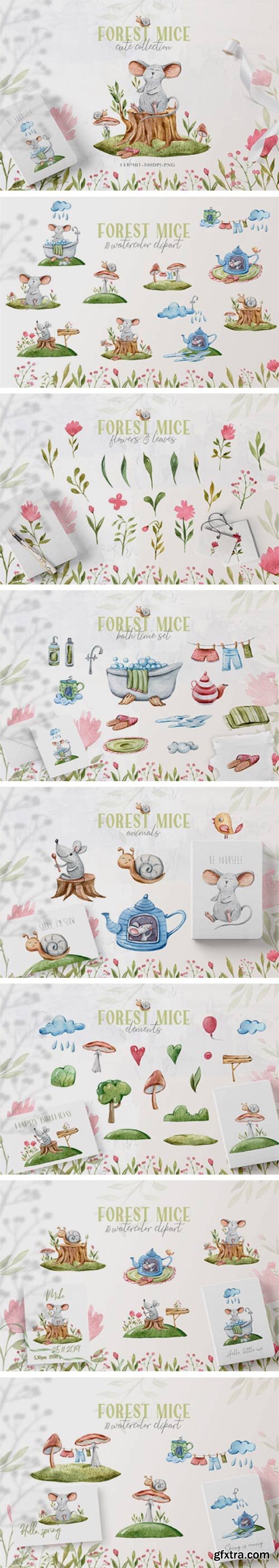 Watercolor Cute Mouse Clipart. Mice Set 6779857