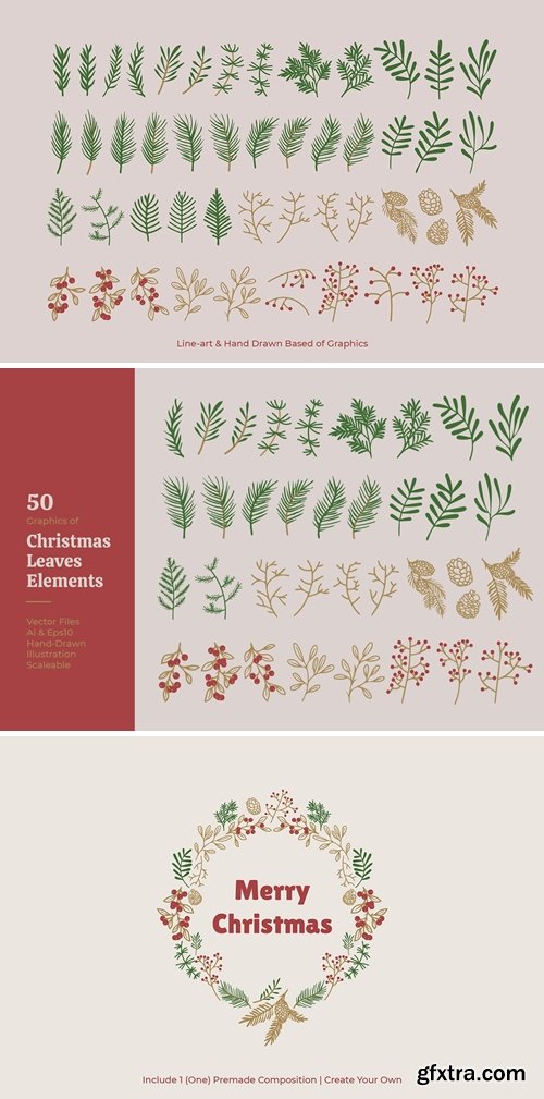 Christmas Leaves Elements Vector