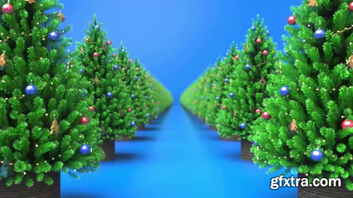Videohive Christmas trees in brown baskets on blue background 29460241