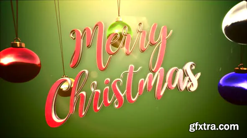 Videohive Animated closeup Merry Christmas text, colorful balls on green background 29403814
