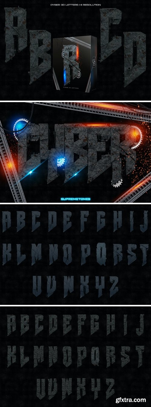 Cyber 3D Letters Hi Res - Rust & Metal