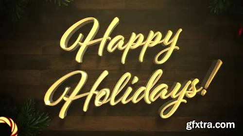 Videohive Animated closeup Happy Holidays text, colorful garland and Christmas green tree branches on wood 29403825