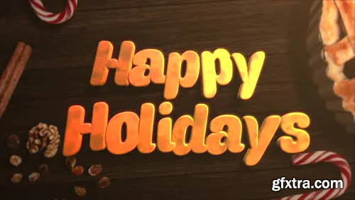 Videohive Animated close up Happy Holidays text, candy and Christmas pie on wood background 29403830