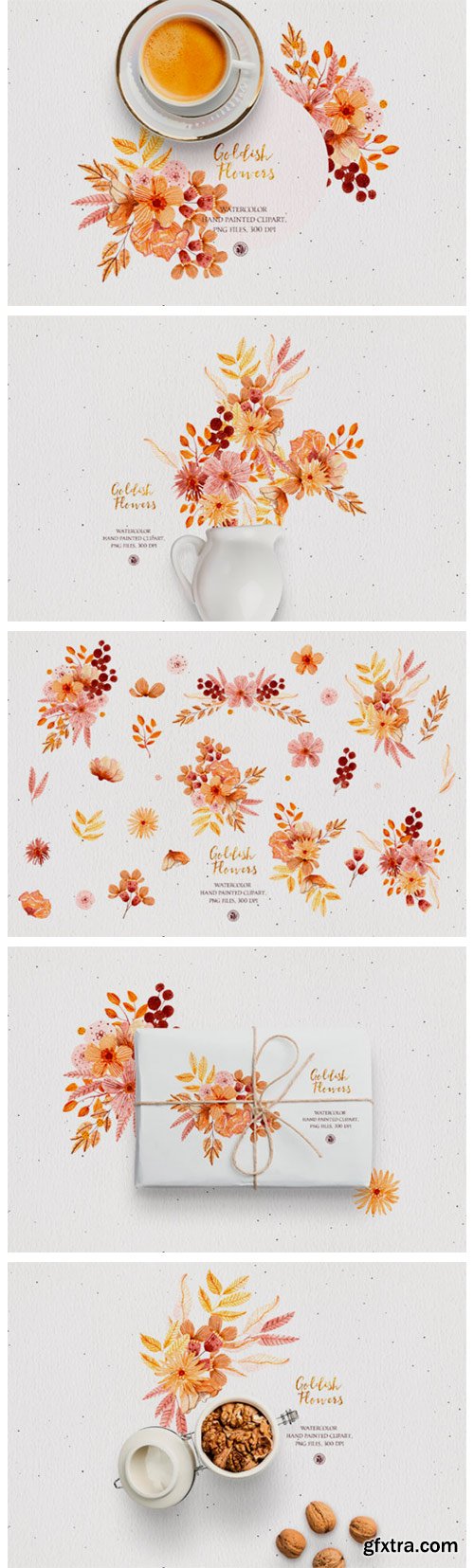 Goldish Flowers - Watercolor Floral Set 6949139
