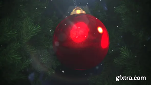 Videohive Animated closeup white snowflakes and red balls on green branches background 29403831