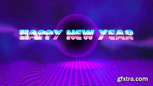 Videohive Animation intro text Happy New Year and retro abstract circle on grid, retro holiday background 29426199