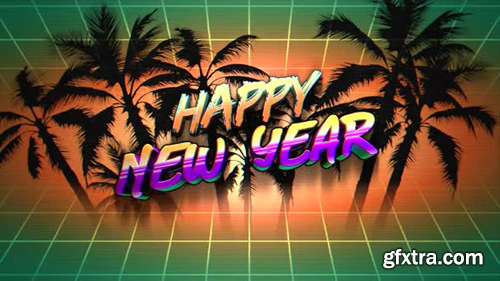 Videohive Animation intro text Happy New Year and tropical palms, retro holiday background 29426204