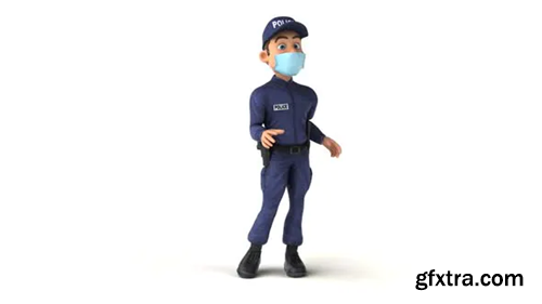 Videohive Fun cartoon Policeman walking and talking with a mask 29433758