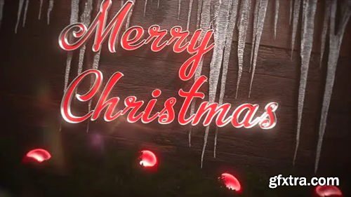 Videohive Animated closeup Merry Christmas text, red balls and icicles on wood background 29319180