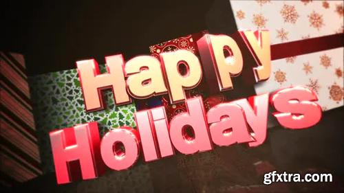 Videohive Animated closeup Happy Holidays text, gift boxes in room, wood background 29319195