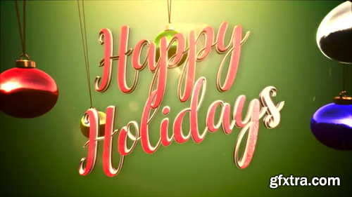 Videohive Animated close up Happy Holidays text, colorful balls on green background 29319204