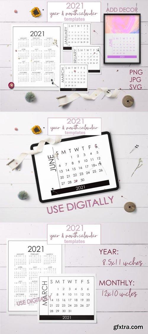 2021 Year & Month Calendar Templates [12-Months]