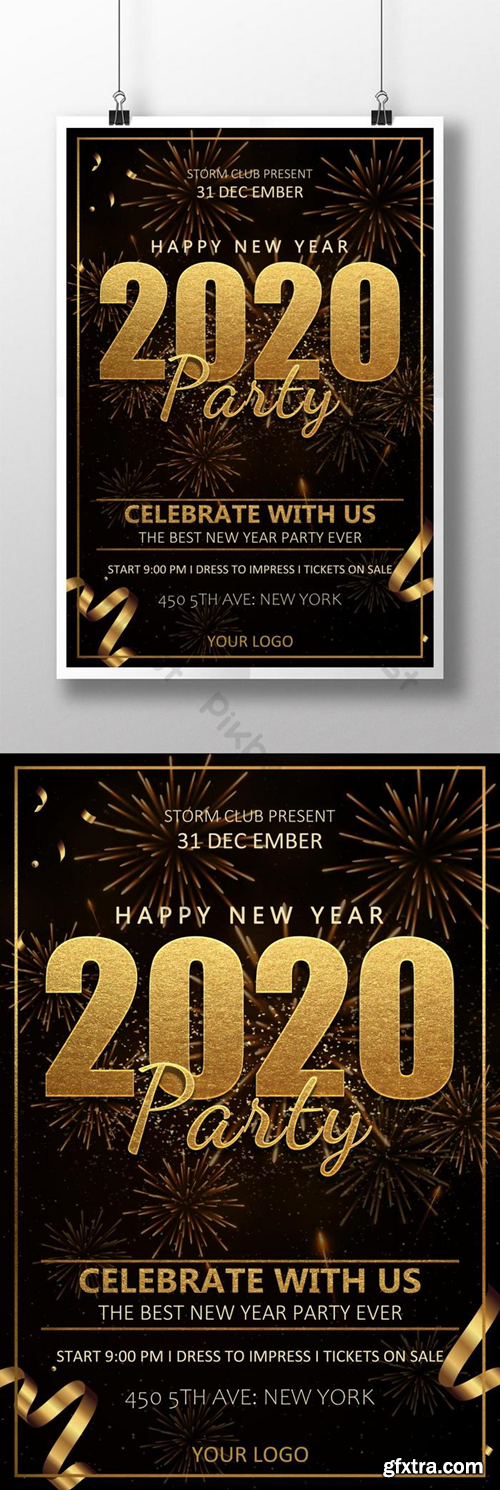 Golden new year party poster Template PSD