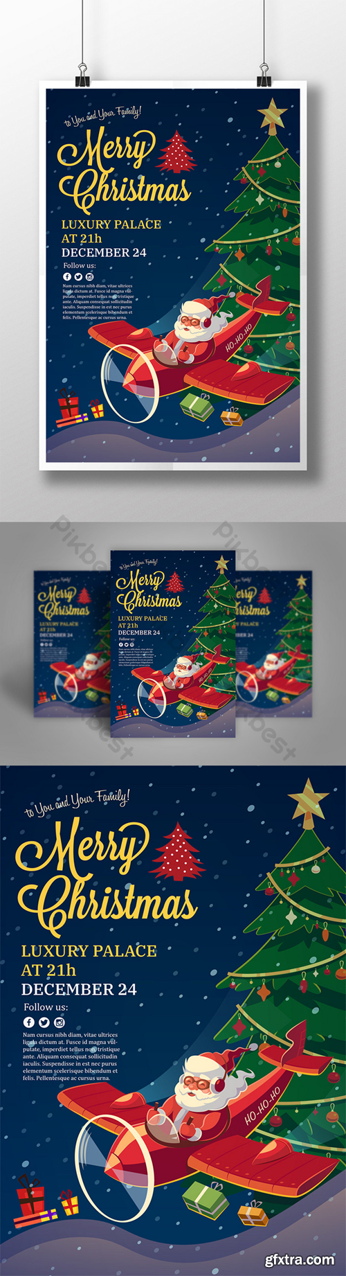Merry Christmas Jingle Bell Tree Poster Template PSD