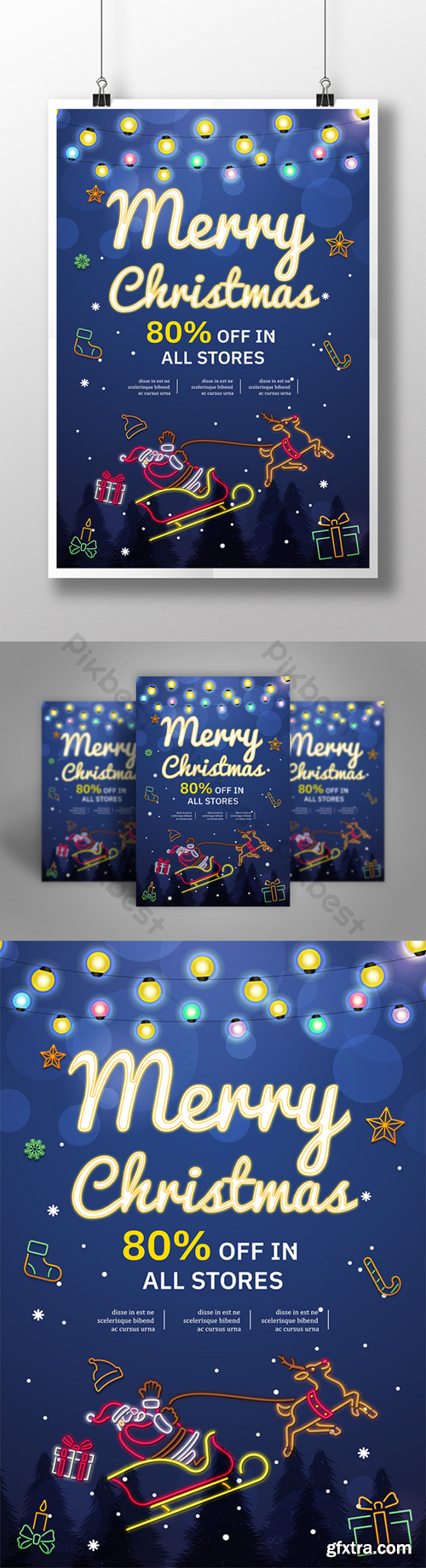 Merry Christmas Starring Night Color Bulb Poster Template AI