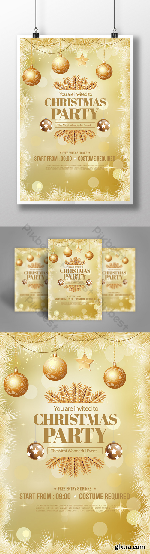 Golden Style Merry Christmas Star Feather Poster Template AI