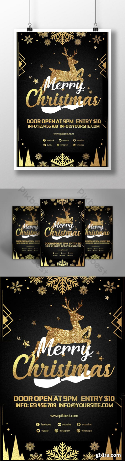 Black And Gold Merry Christmas Party Poster psd Template PSD Template PSD