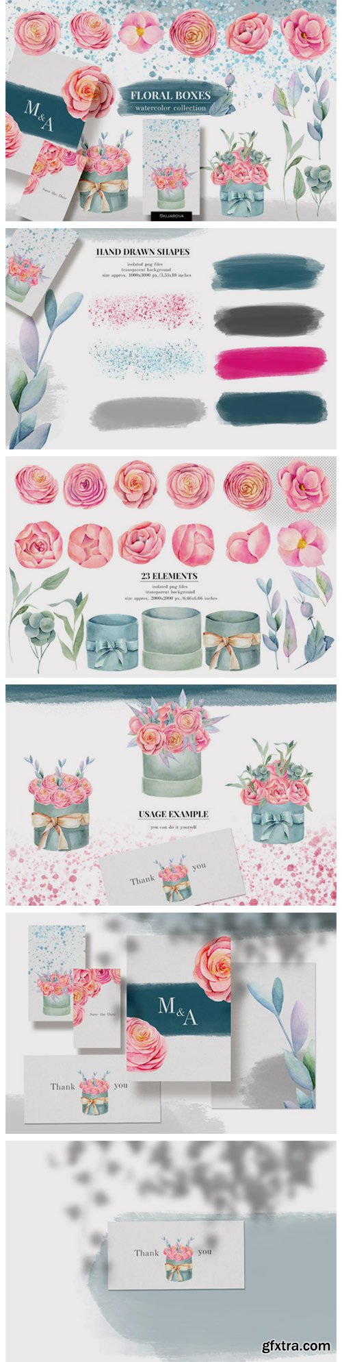 Floral Boxes. Watercolor Floral Elements 7063803