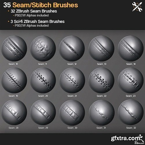 Gumroad - ZBrush - 35 Seam/Stitch Brushes