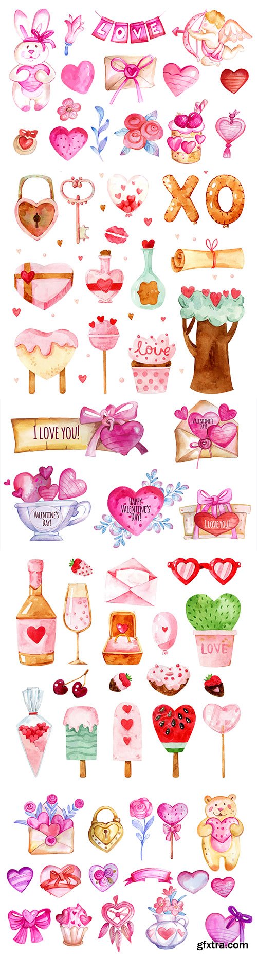 Valentine\'s Day design collection of watercolor elements