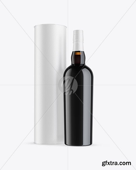 Amber Glass Port Wine Bottle with Tube mockup 71155