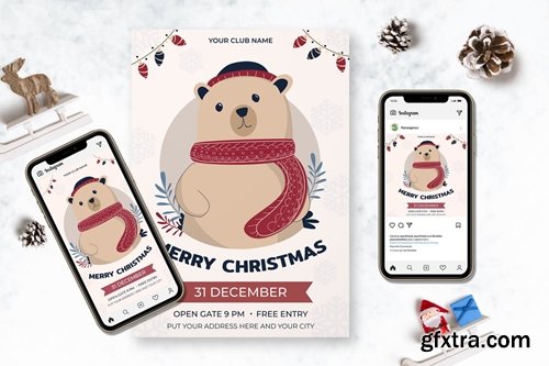 Flat design christmas party poster template