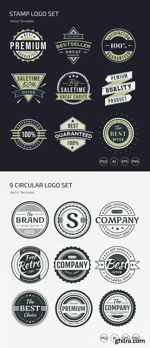 18 Stamp Logos Vector Templates + PSD